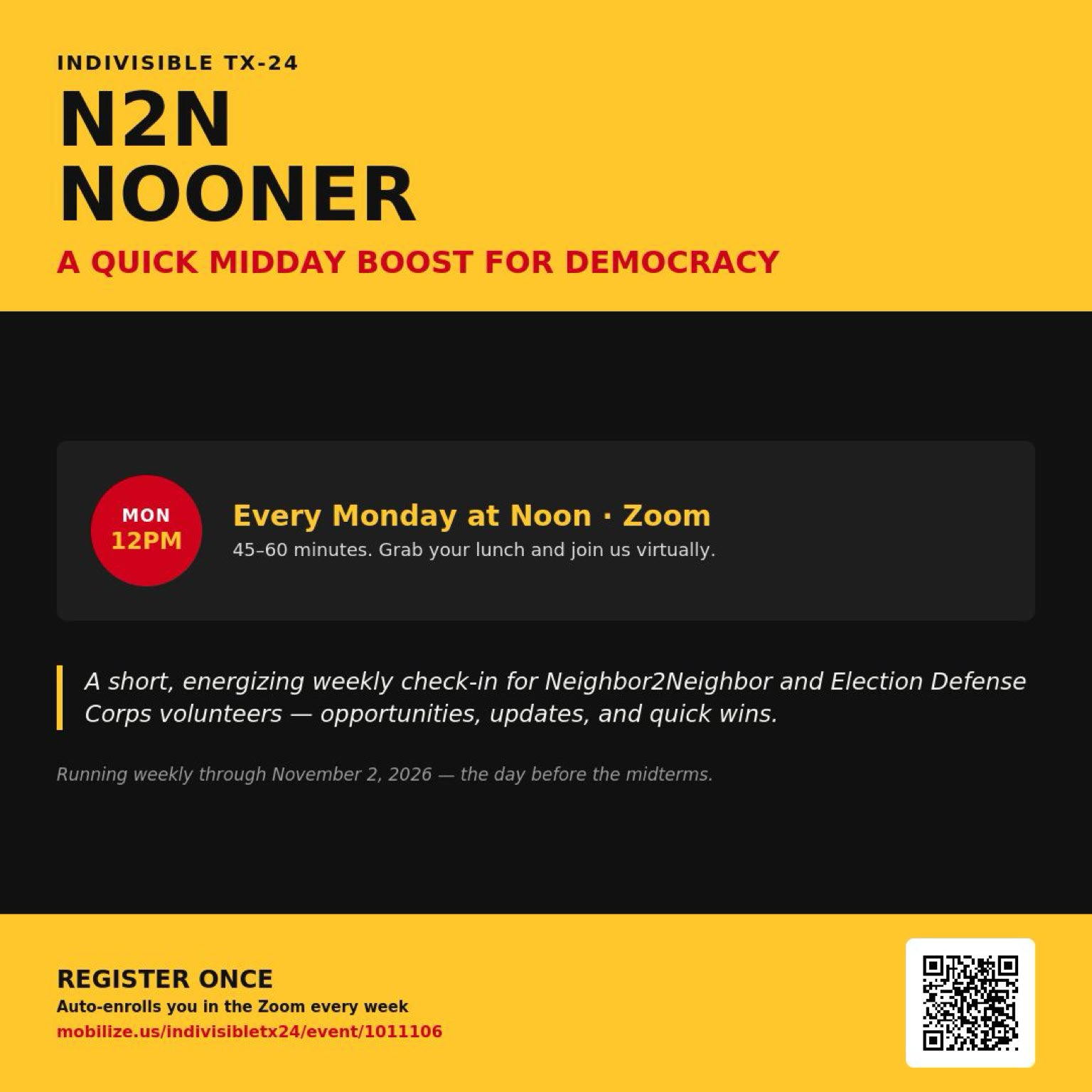 A quick midday boost for democracy.
